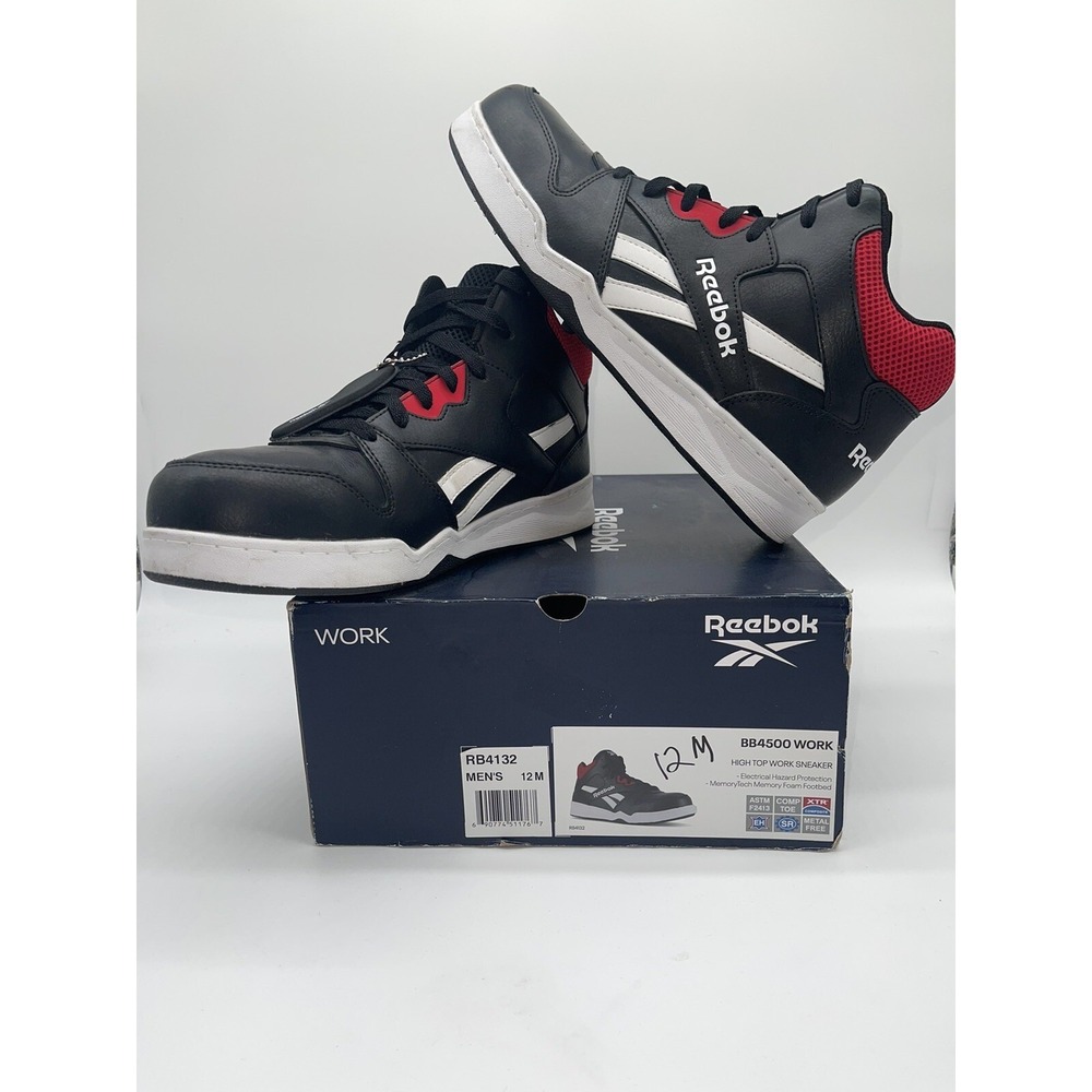 Men's Reebok Work, BB4500 High Top Sneaker RB4132 Black / Red Sz 12 M Comp Toe